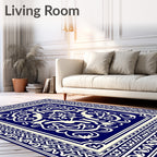 Navy Ivory Ornate Scrollwork Mandala Rug