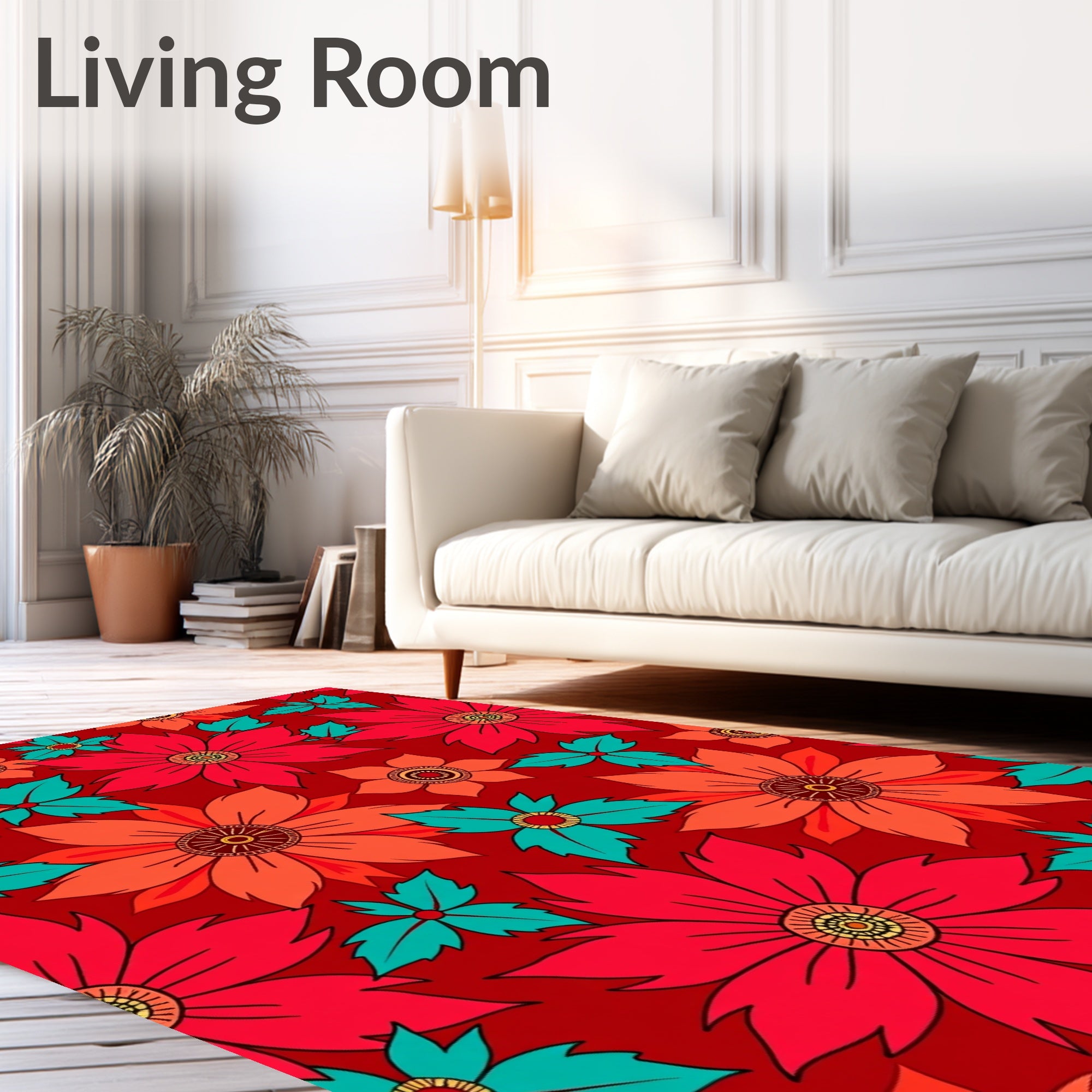 Vibrant Crimson Floral Medallion Arrangement Rug