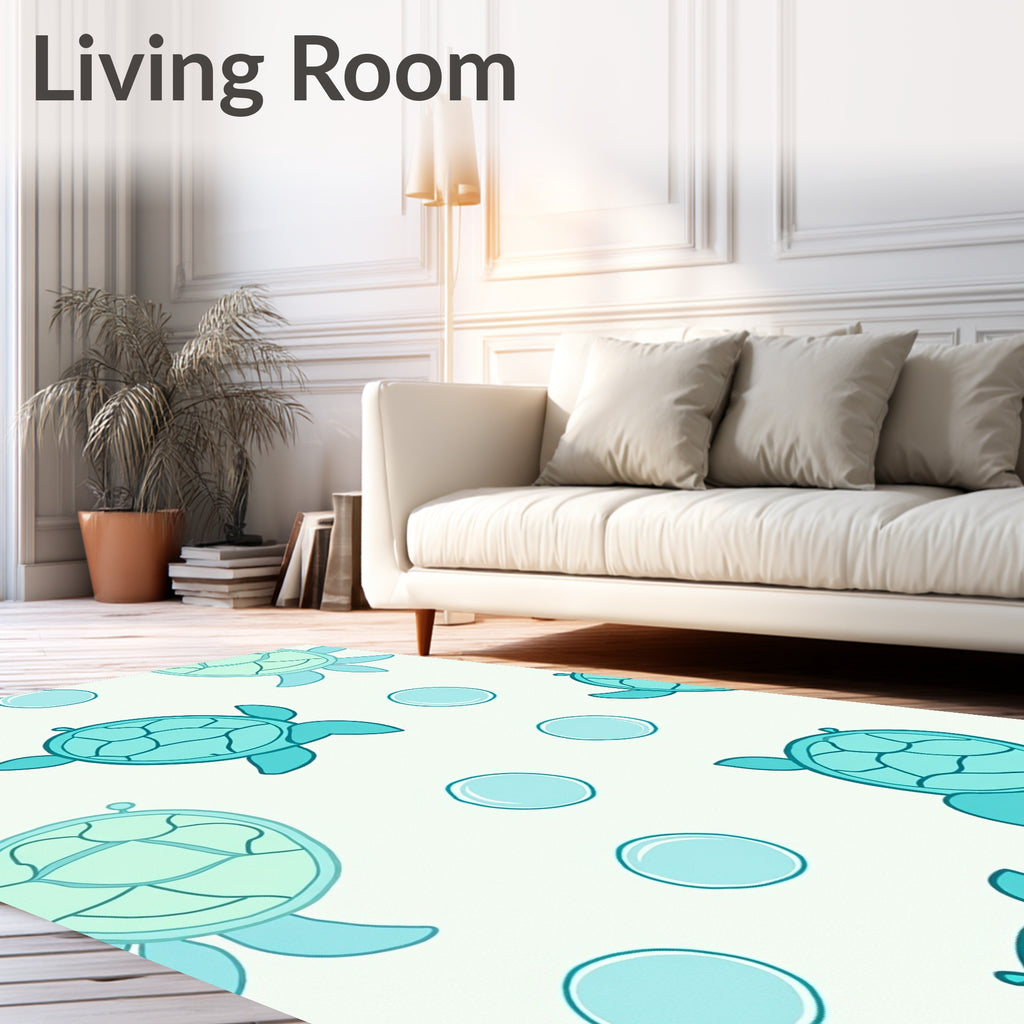 Aqua Turtle Bubbles Repeating Pattern Rug