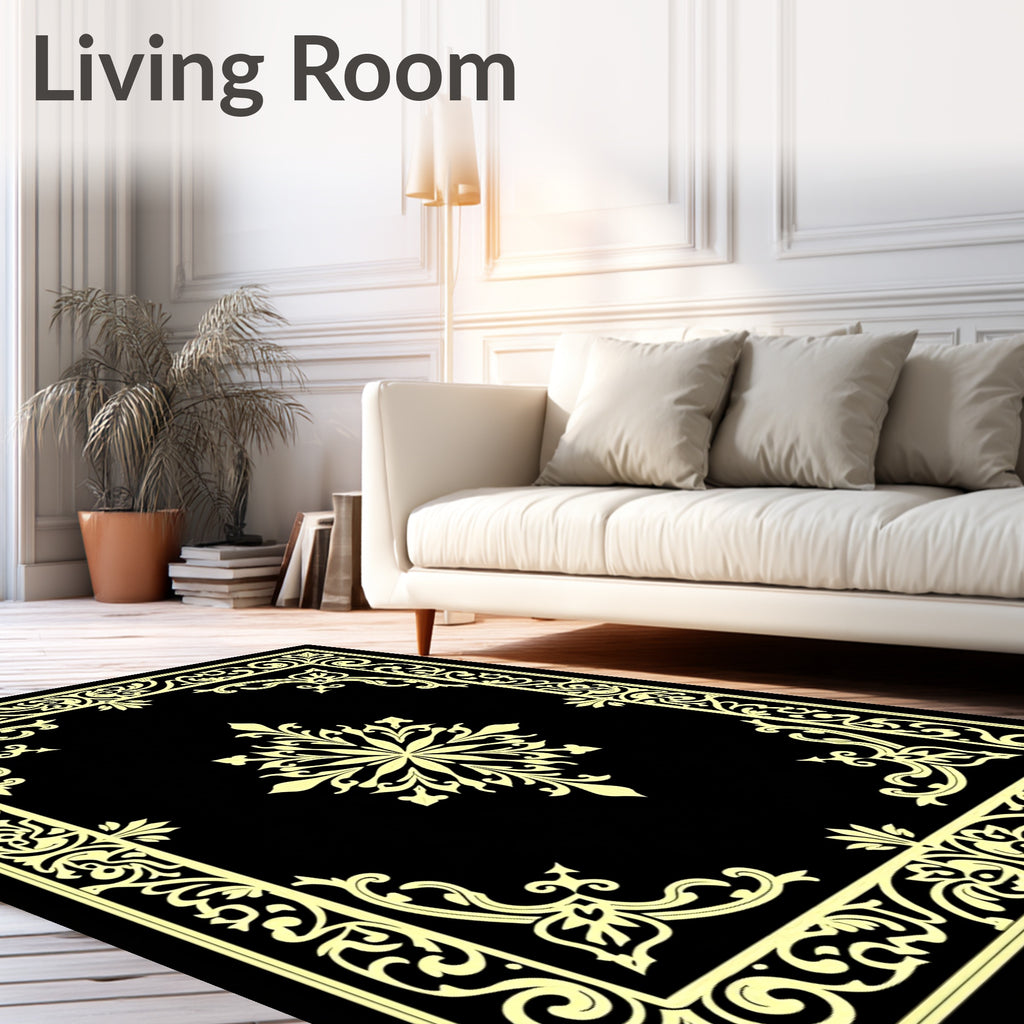 Golden Floral Border With Medallion Rug