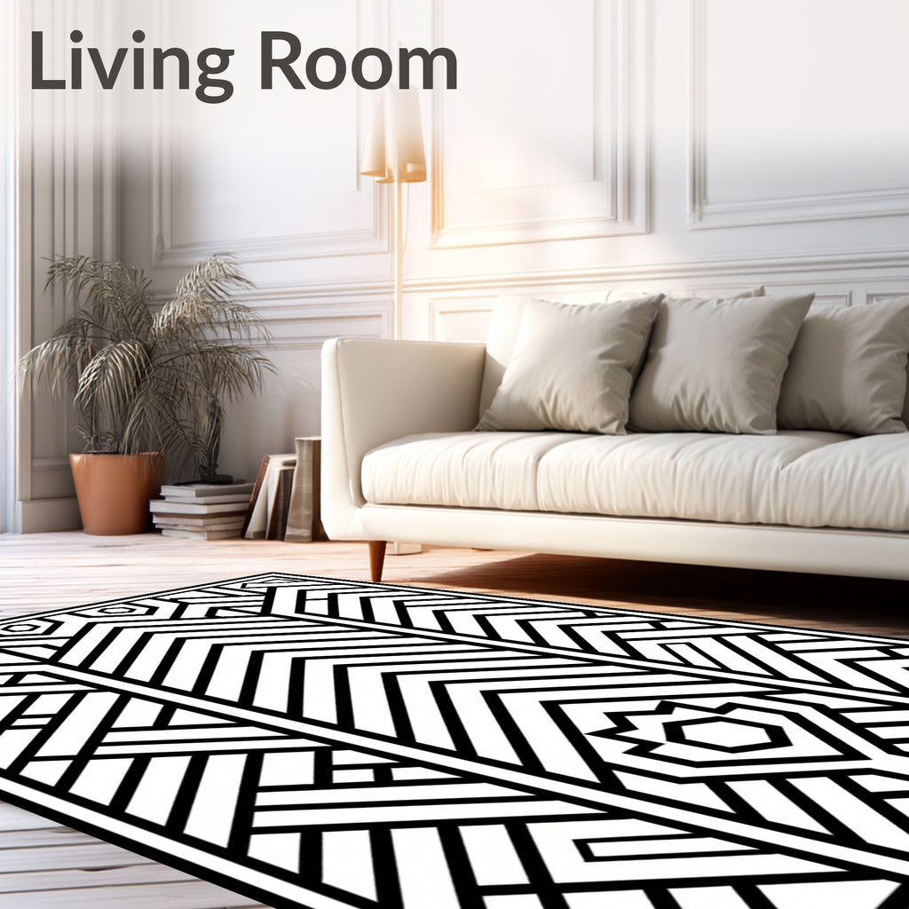Monochromatic Geometric Art Deco Panels Rug
