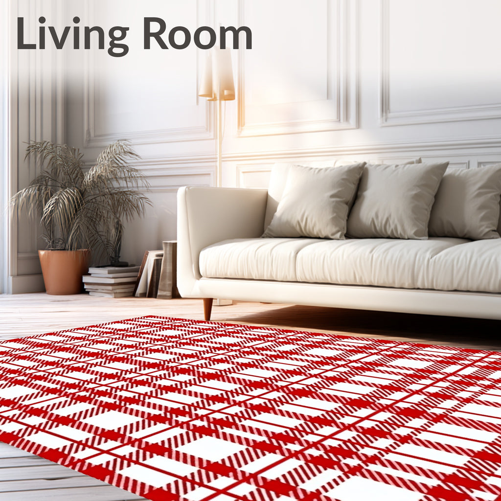 Classic Red White Tartan Weave Rug
