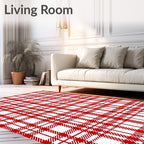 Classic Red White Tartan Weave Rug