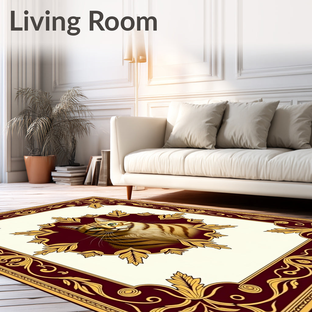 Regal Brown Striped Cat Emblem Rug