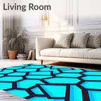 Vivid Aqua Shattered Hexagon Texture Rug