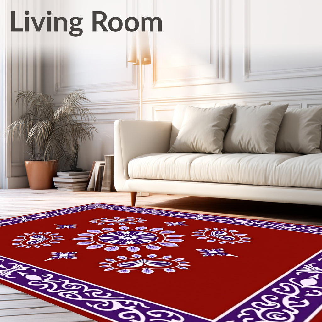 Rich Red Paisley Medallion Border Rug