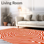 Crimson White Wavy Line Abstract Rug