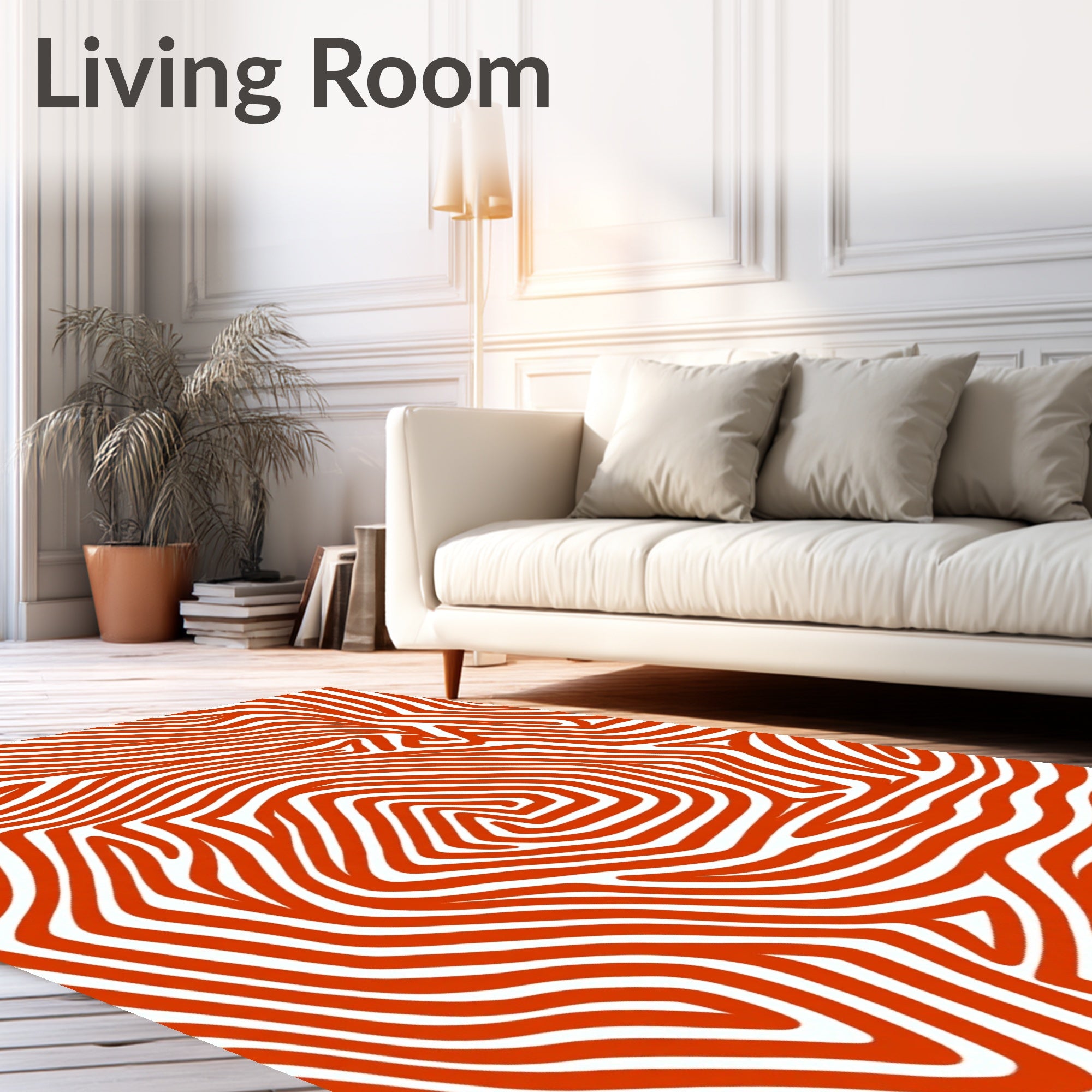 Crimson White Wavy Line Abstract Rug
