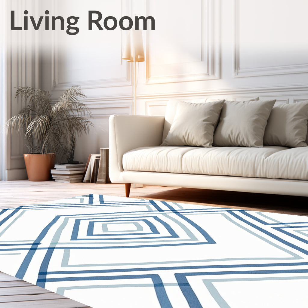 Geometric Diamond Blues Lines Rug