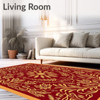 Regal Crimson Golden Floral Scroll Rug