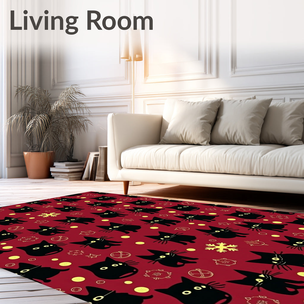 Crimson Black Cat Whimsy Collection Rug