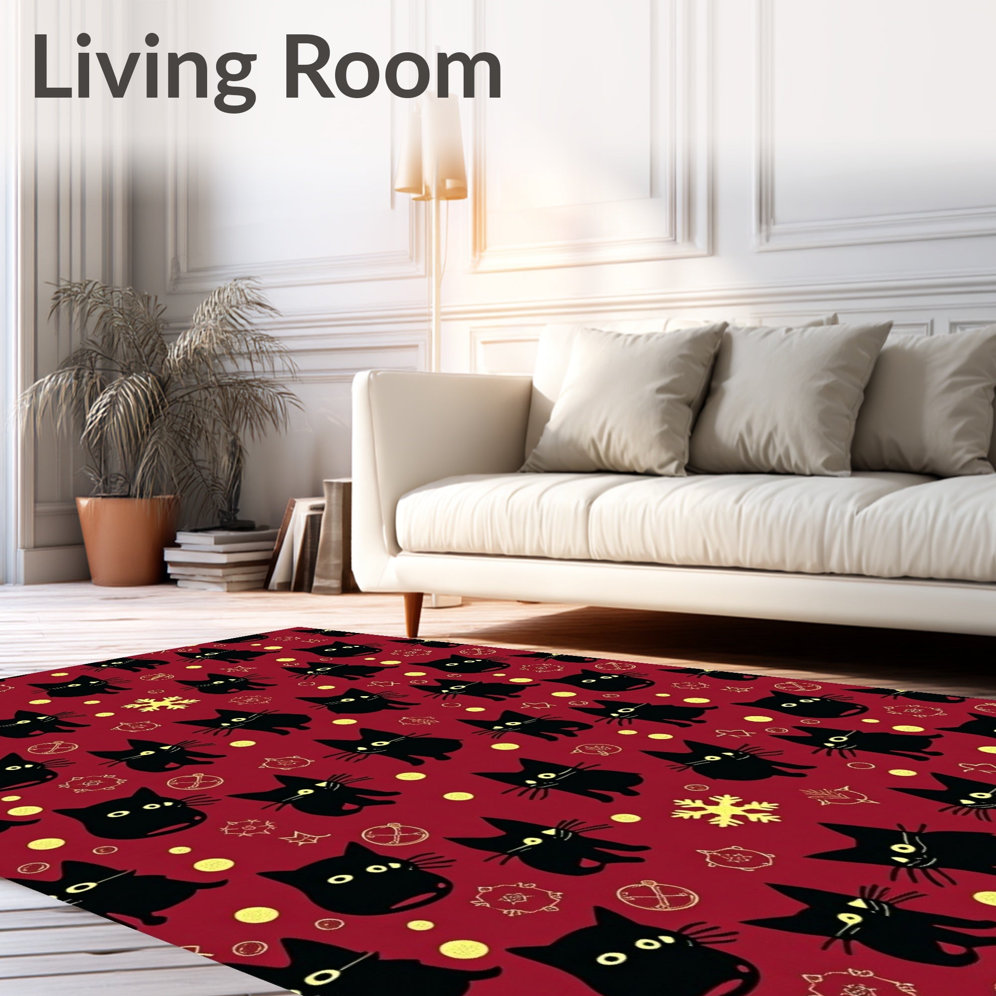 Crimson Black Cat Whimsy Collection Rug