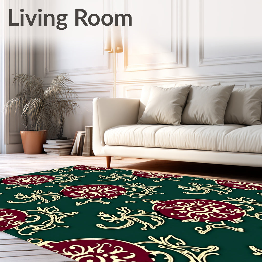 Maroon Ornament Swirl Gold Accents Rug