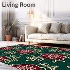 Maroon Ornament Swirl Gold Accents Rug