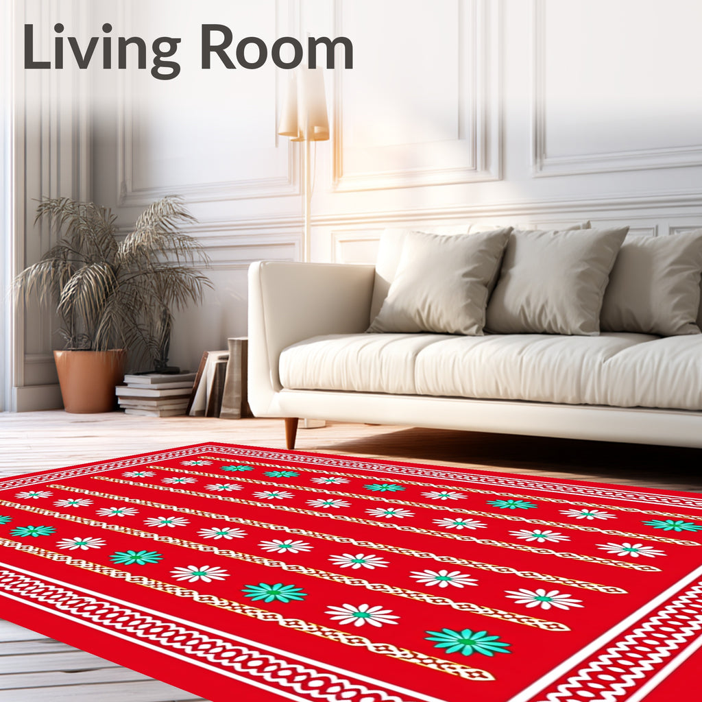 Bold Red Floral Stripe Rug