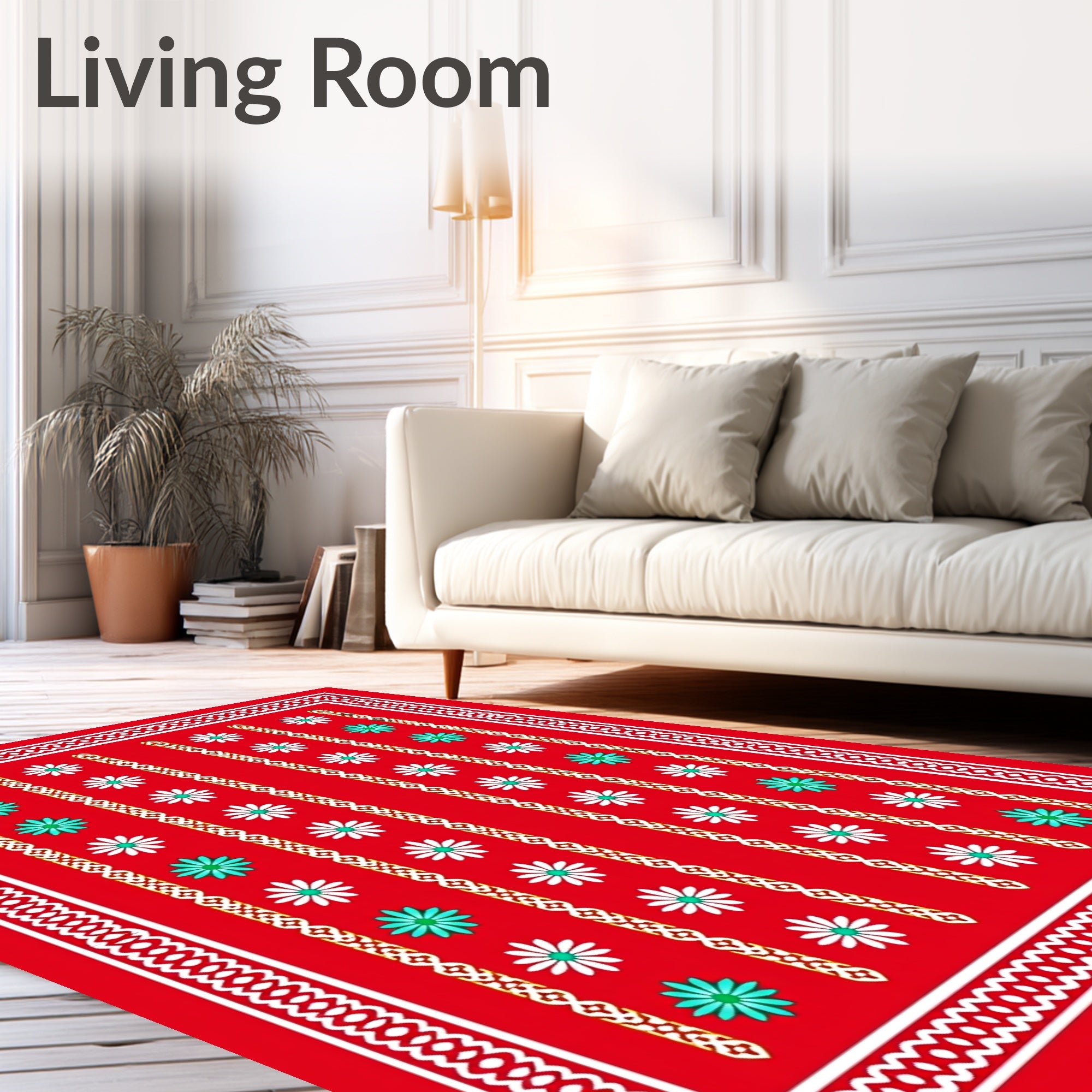 Bold Red Floral Stripe Rug
