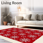 Red White Snowflake Christmas Fabric Rug