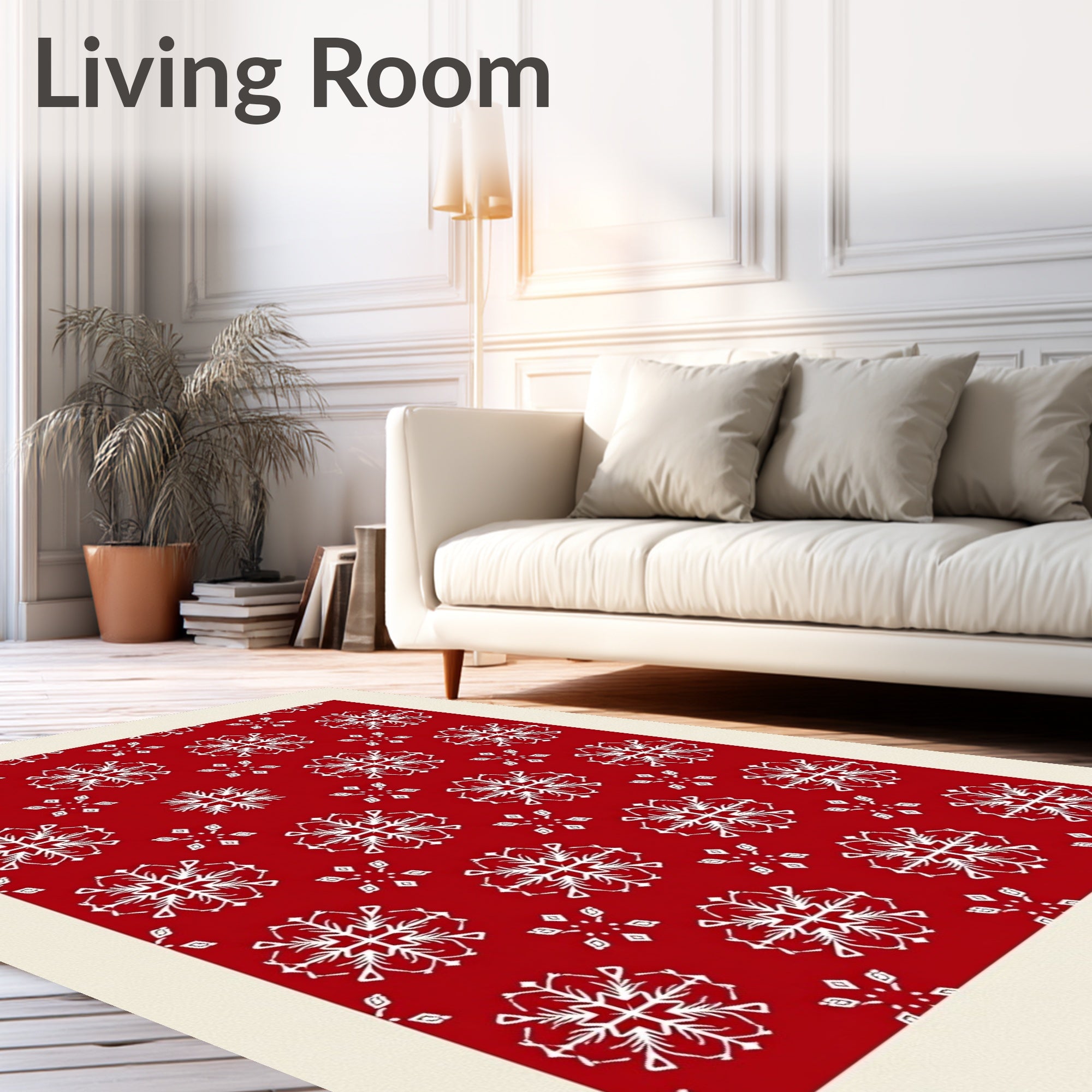 Red White Snowflake Christmas Fabric Rug