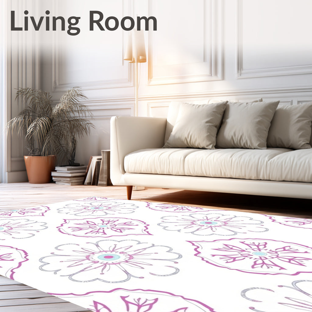Light Pink Teal Floral Medallion Rug