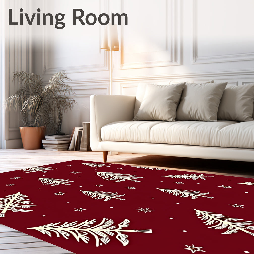Crimson Christmas Tree Star Sprinkled Rug