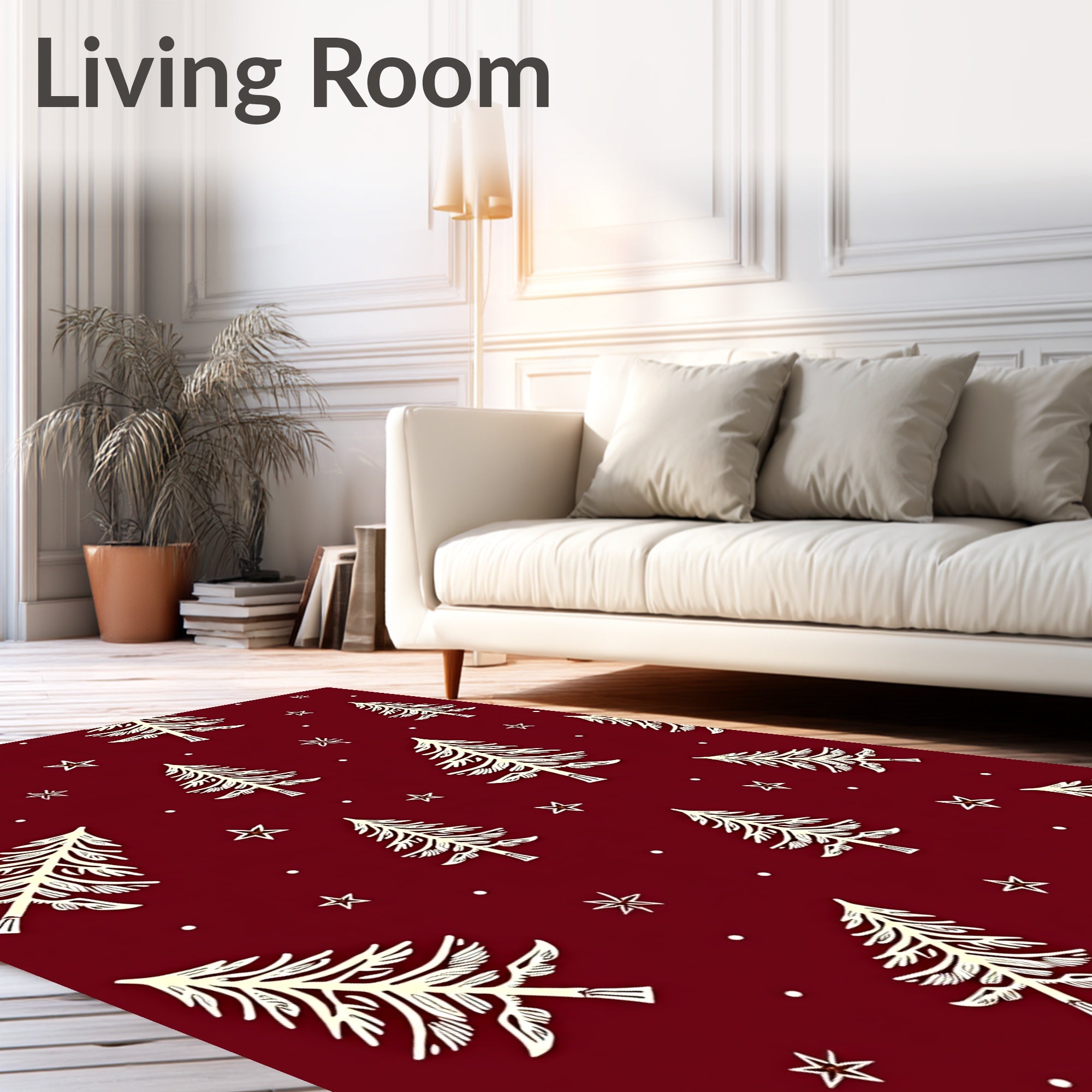 Crimson Christmas Tree Star Sprinkled Rug