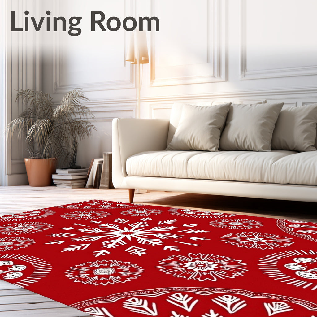 Crimson White Festive Snowflakes Medallions Rug