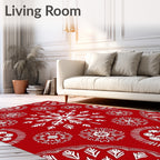 Crimson White Festive Snowflakes Medallions Rug