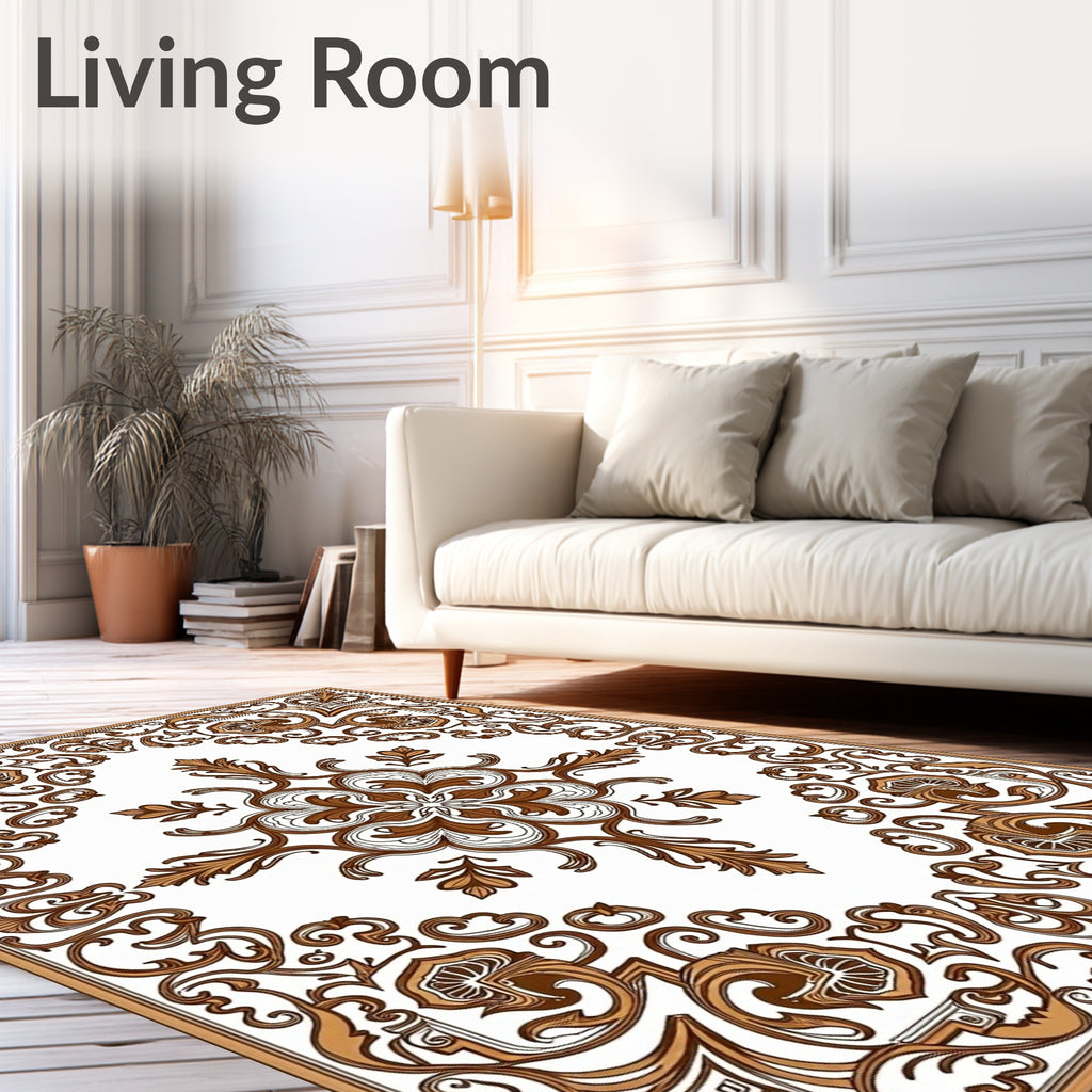 Golden Brown Baroque Floral Medallion Rug
