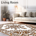 Golden Brown Baroque Floral Medallion Rug
