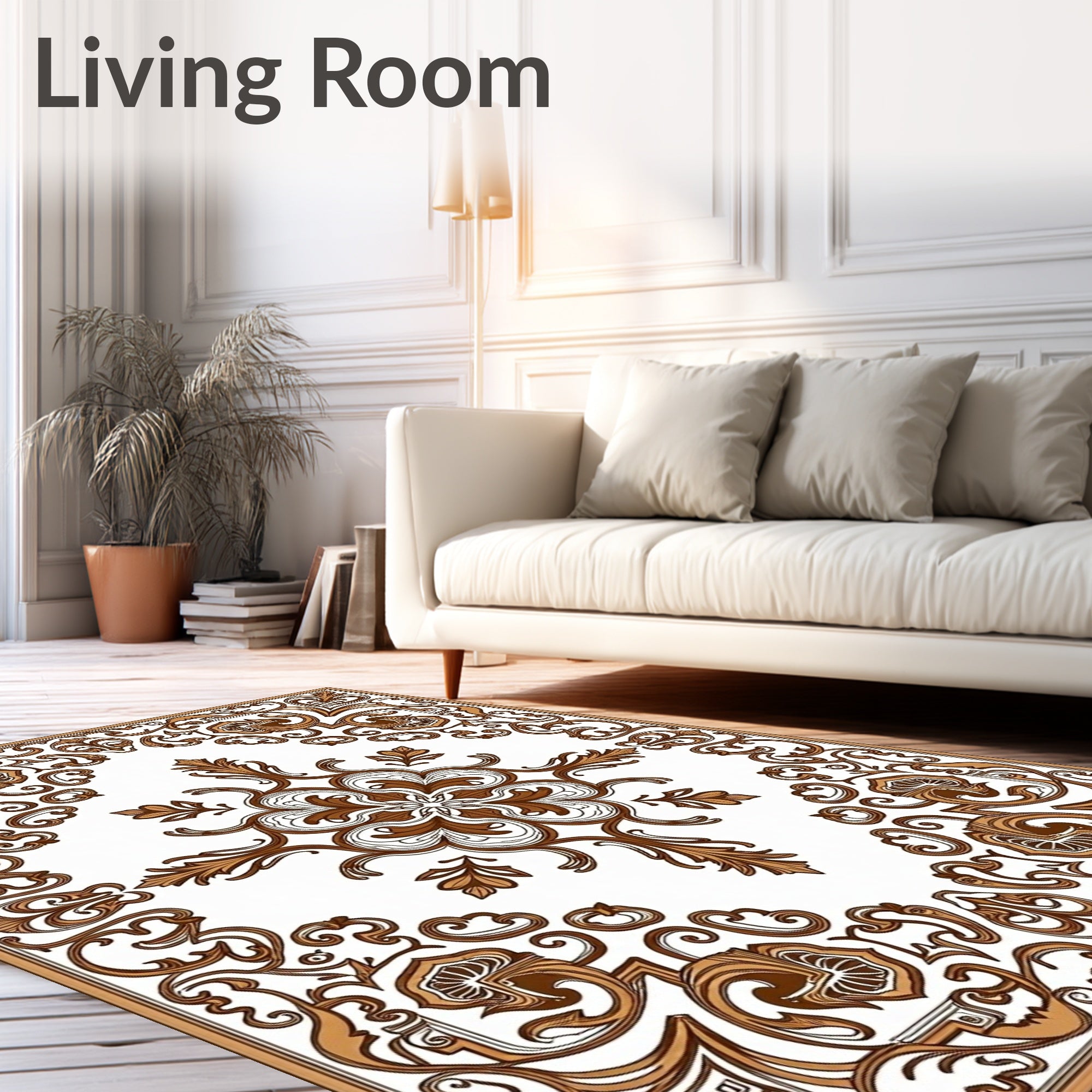 Golden Brown Baroque Floral Medallion Rug
