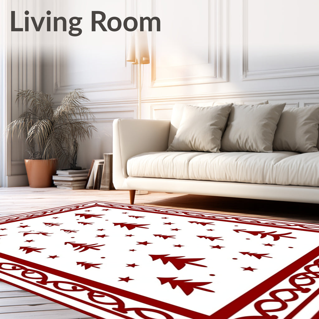 Crimson Christmas Tree Star Border Rug