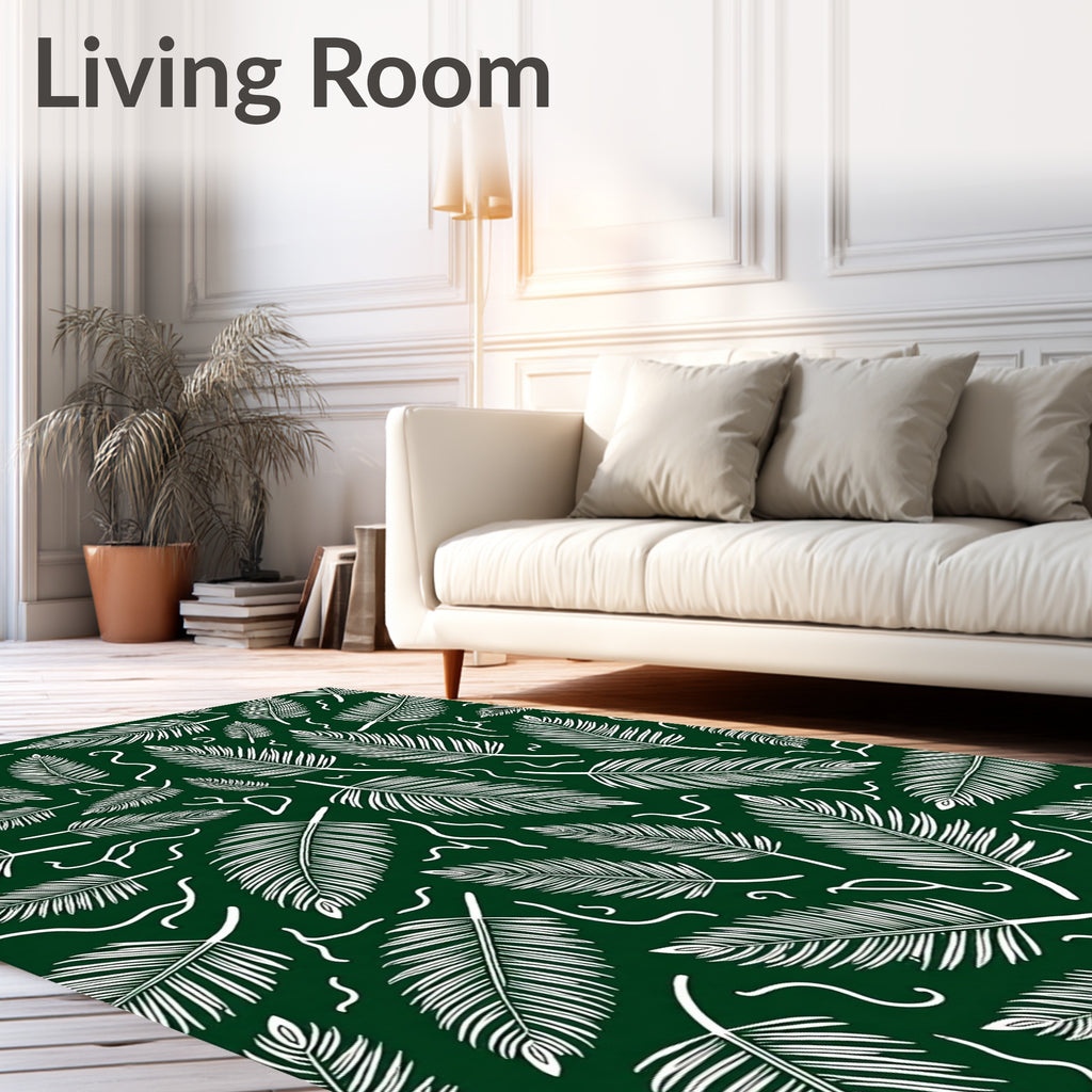 White Feather Leaf Fern Swirls Rug