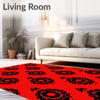 Bold Black Medallion on Red Rug