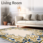 Navy Gold Art Nouveau Border Rug