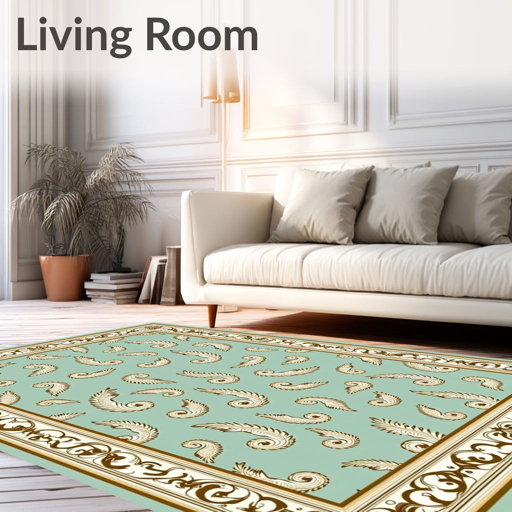 Retro Fern Swirls Mint Border Rug