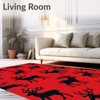 Bold Black Reindeer Red Background Rug