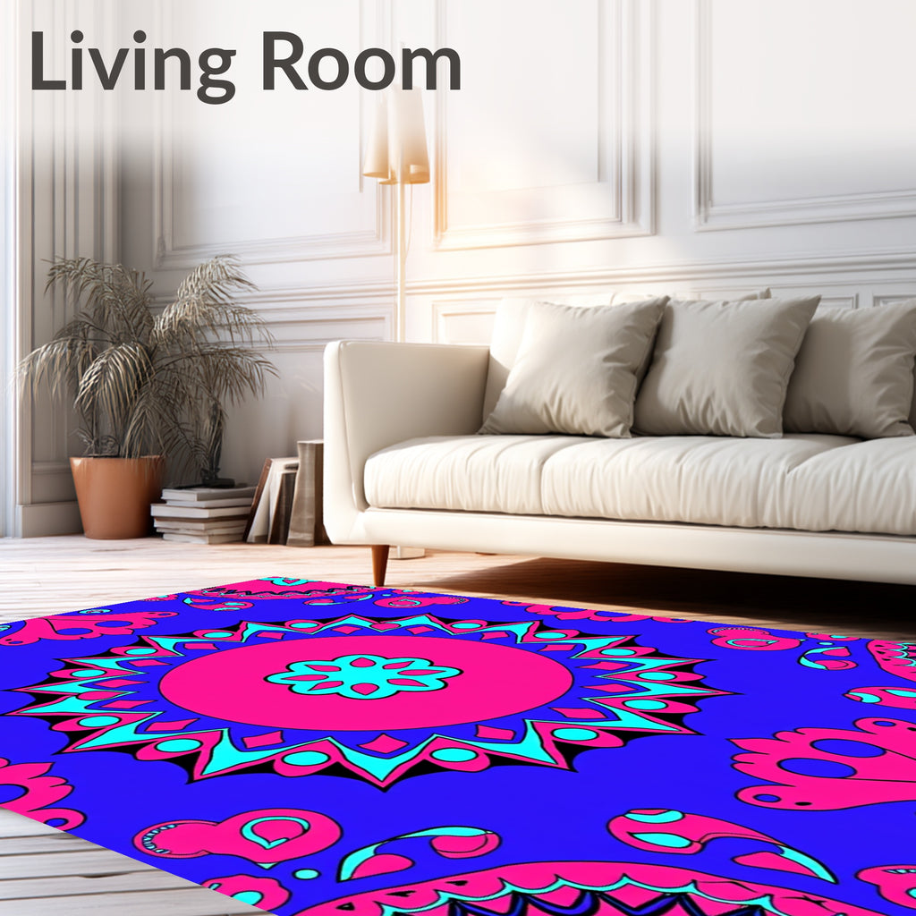 Vibrant Fuchsia Blue Medallion Mandala Rug