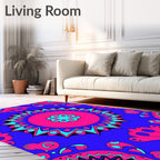 Vibrant Fuchsia Blue Medallion Mandala Rug