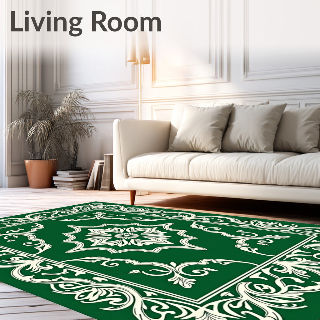 Emerald Green Floral Frame Medallion Rug
