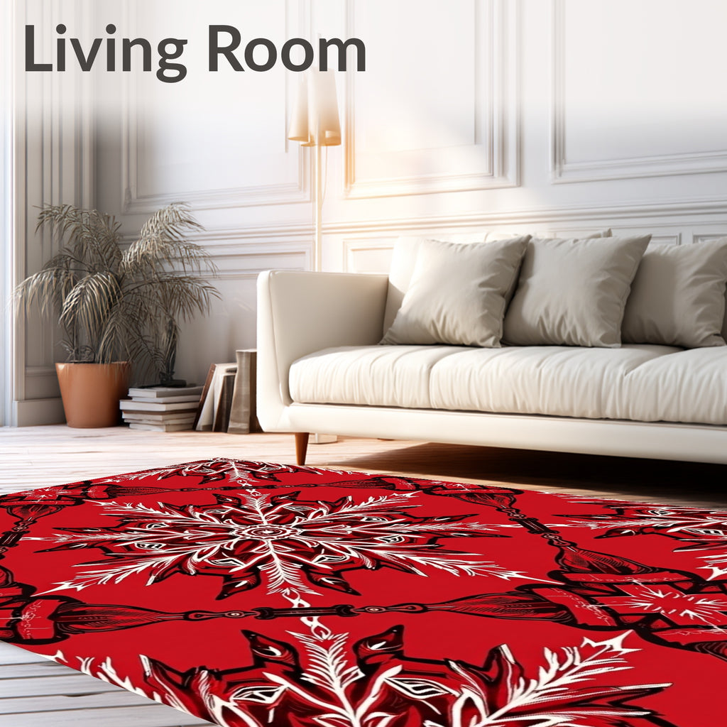 Crimson Starburst Mandala Red Black White Rug