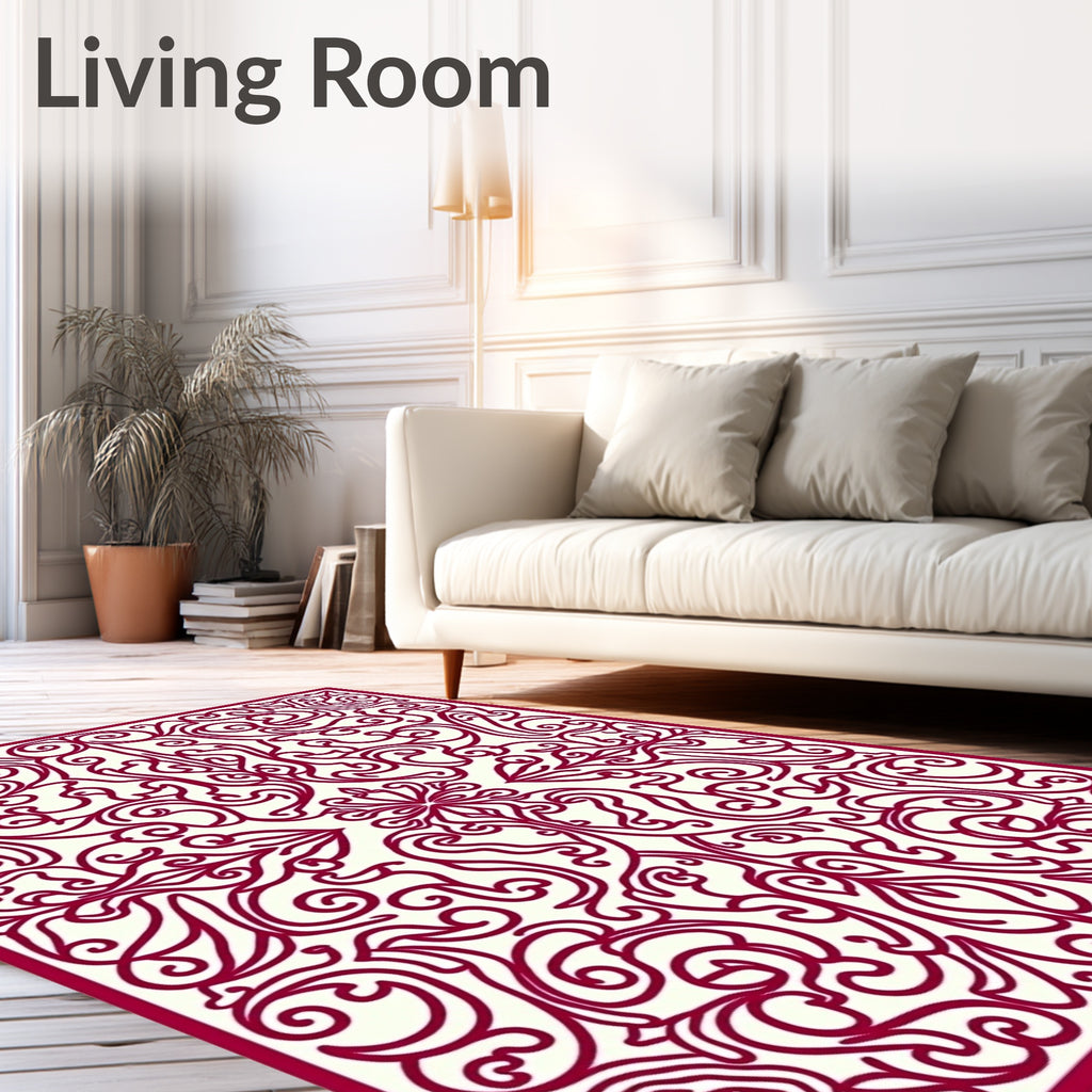 Deep Red Floral Scrollwork Medallion Rug