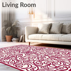 Deep Red Floral Scrollwork Medallion Rug
