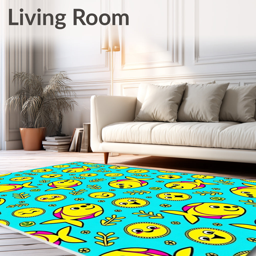 Charming Yellow Fish Aquatic Whimsy Rug