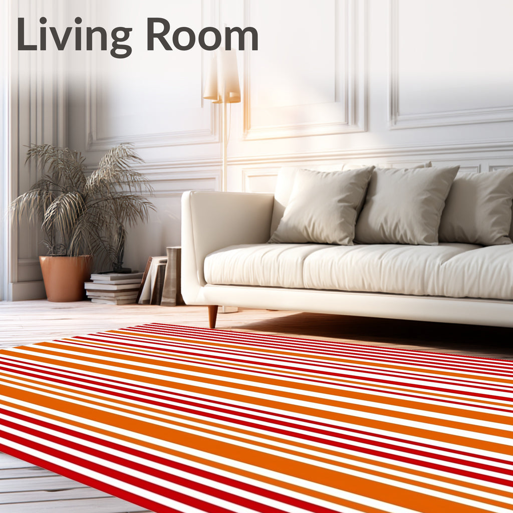 Bold Red Orange Vertical Stripe Runner Rug