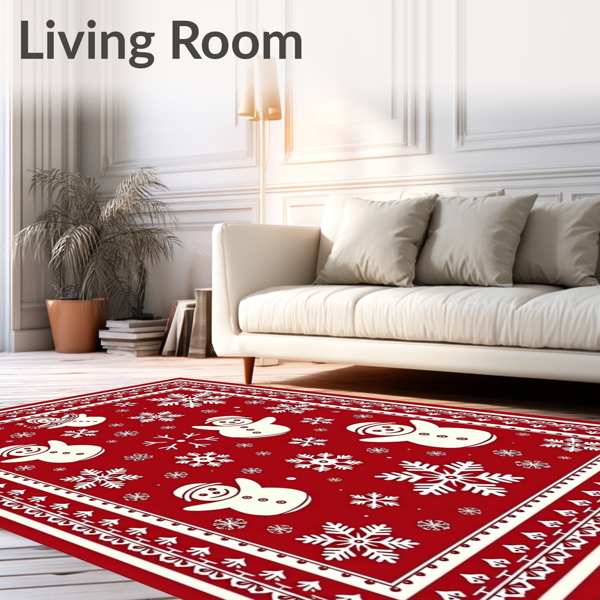 Joyful Red Snowman Snowflake Celebration Rug