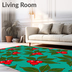 Red Berry Branches Teal Background Rug