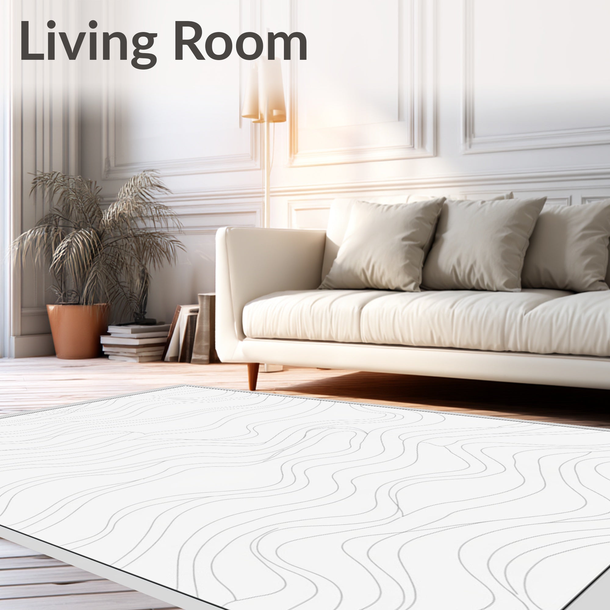 Minimalist Gray Line Abstract Waves Rug