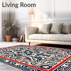 Crimson Blue Floral Scrollwork Medallion Rug