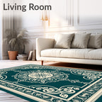 Deep Teal Ivory Ornate Medallion Rug