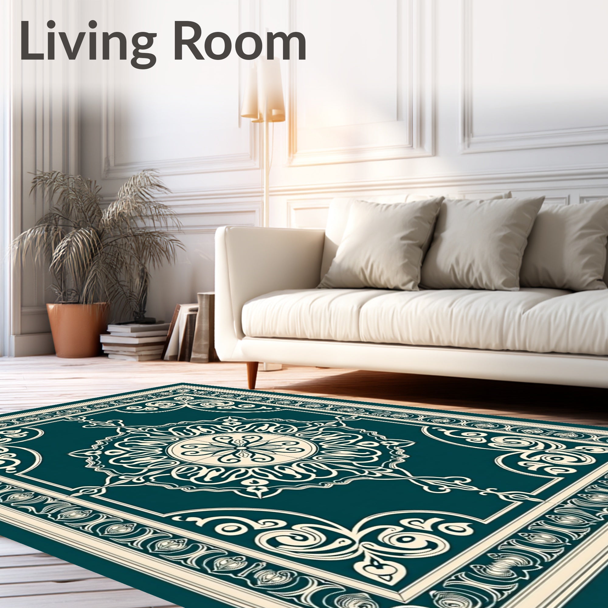 Deep Teal Ivory Ornate Medallion Rug